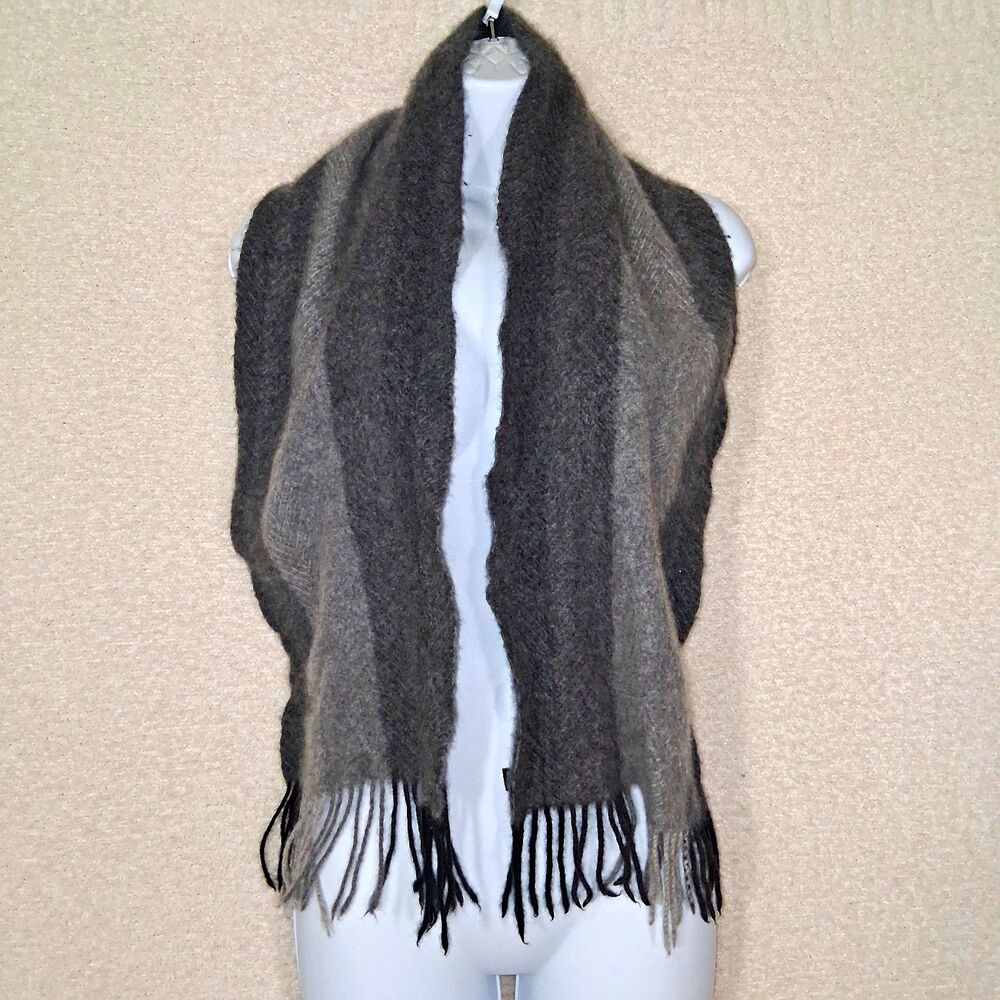 Club Room 100% Cashmere Striped Fringe Rectangle Scarf Luxury Old Money Neutral